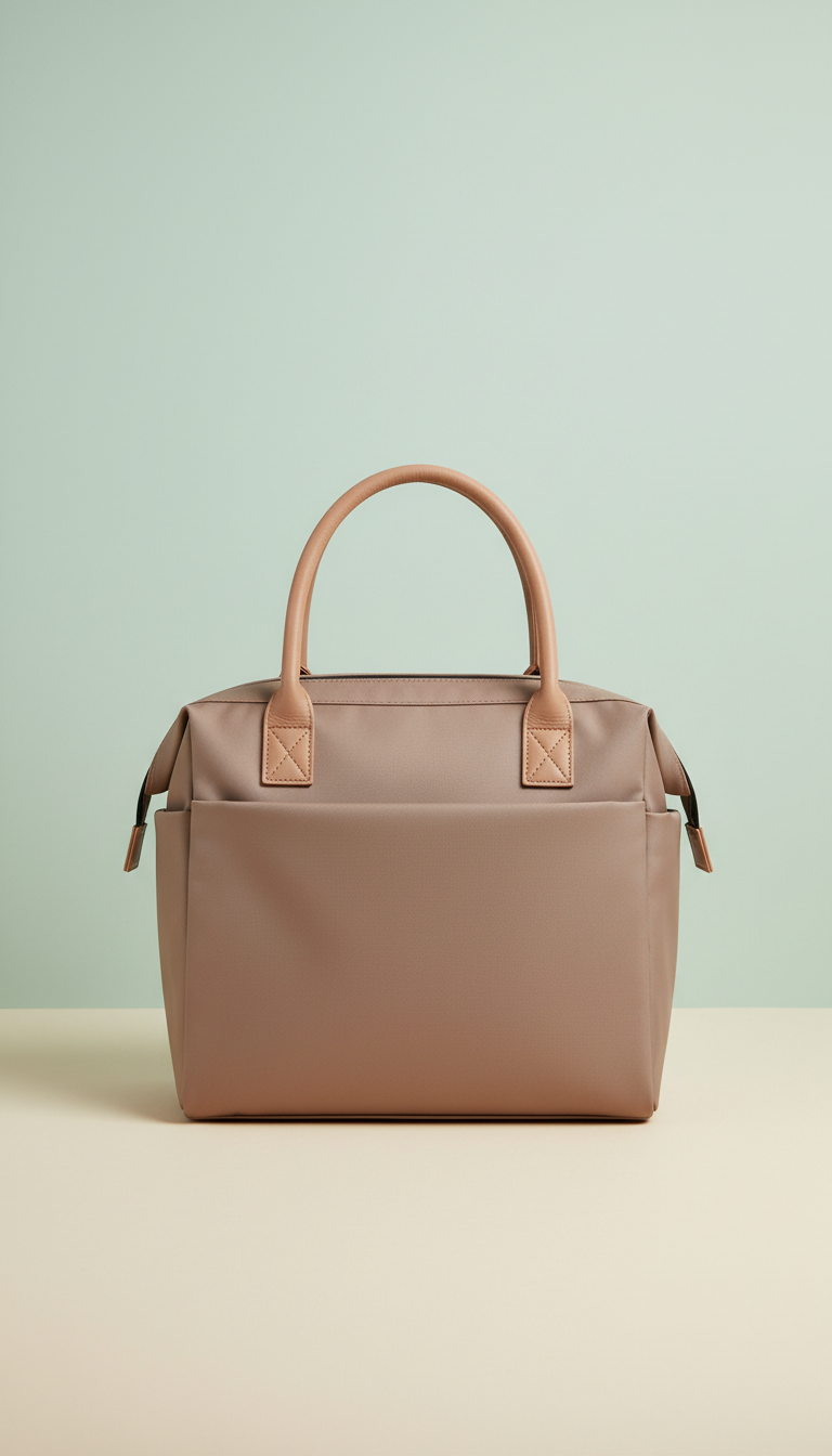 Warm Taupe Diaper Bag with Leather Handles | Large Baby & Mom Tote